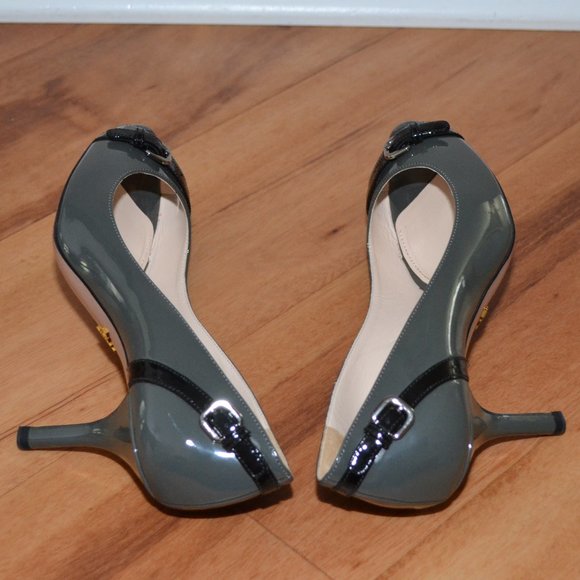Prada Calzature Donna Patent leather Nebbia Gray Peep Toe Pumps Italy - Picture 7 of 15